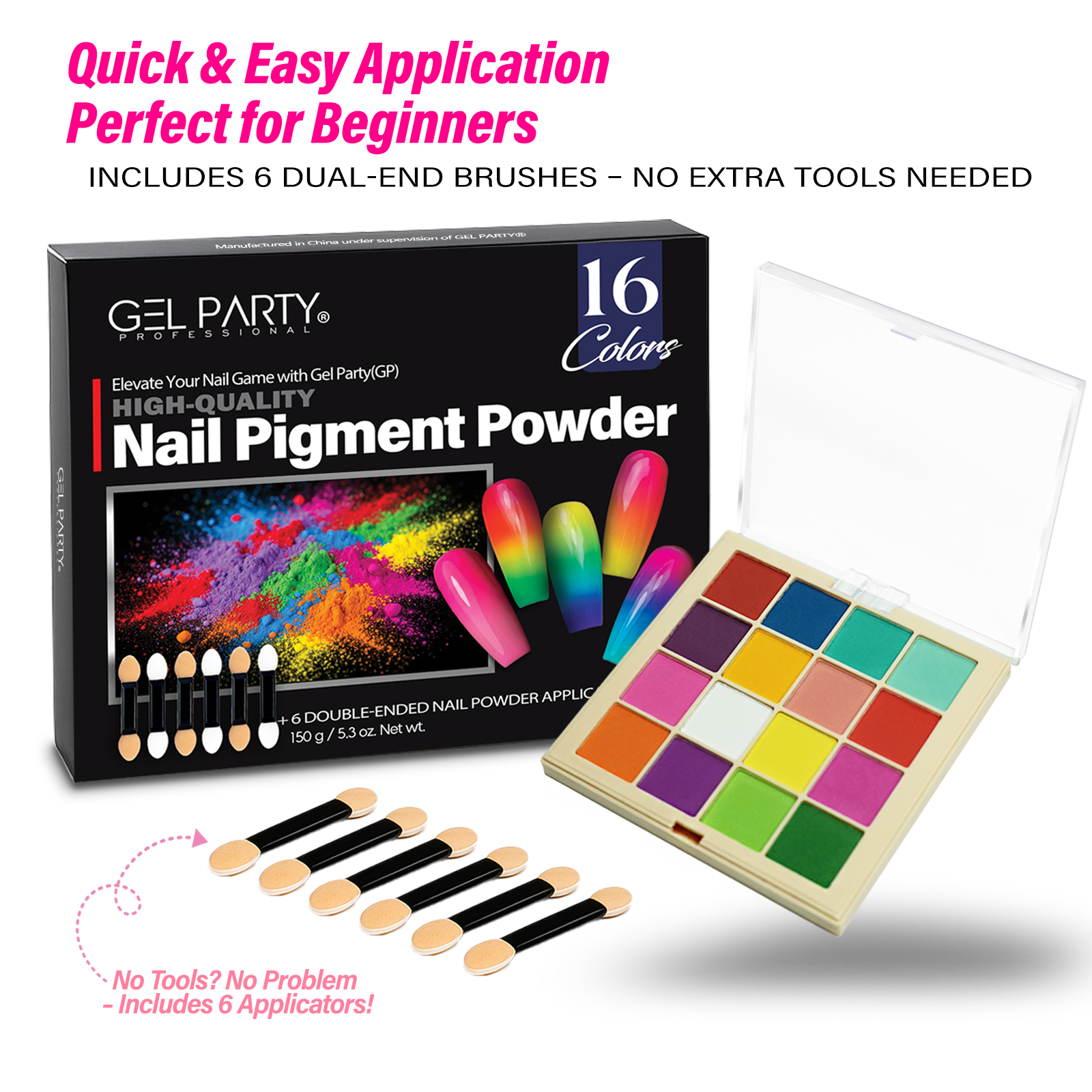 GEL PARTY 16-Color Nail Pigment Powder Palette